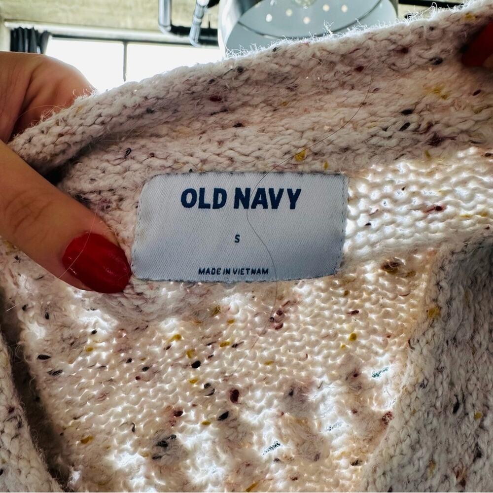 OLD NAVY White Multi Marled Chunky Knit Crew Neck Woven Crop Pullover Sweater S - Picture 5 of 8